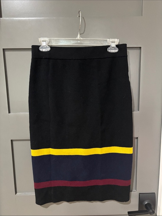 LOFT Dresses & Skirts - LOFT Black Pencil Skirt with Yellow, Navy & Burgundy Stripes